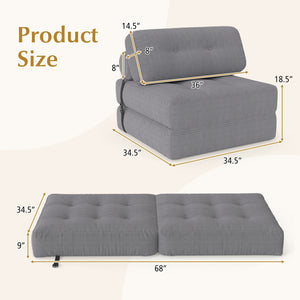 Folding Sofa Bed with Pillow and Back Support for Living Room-Gray