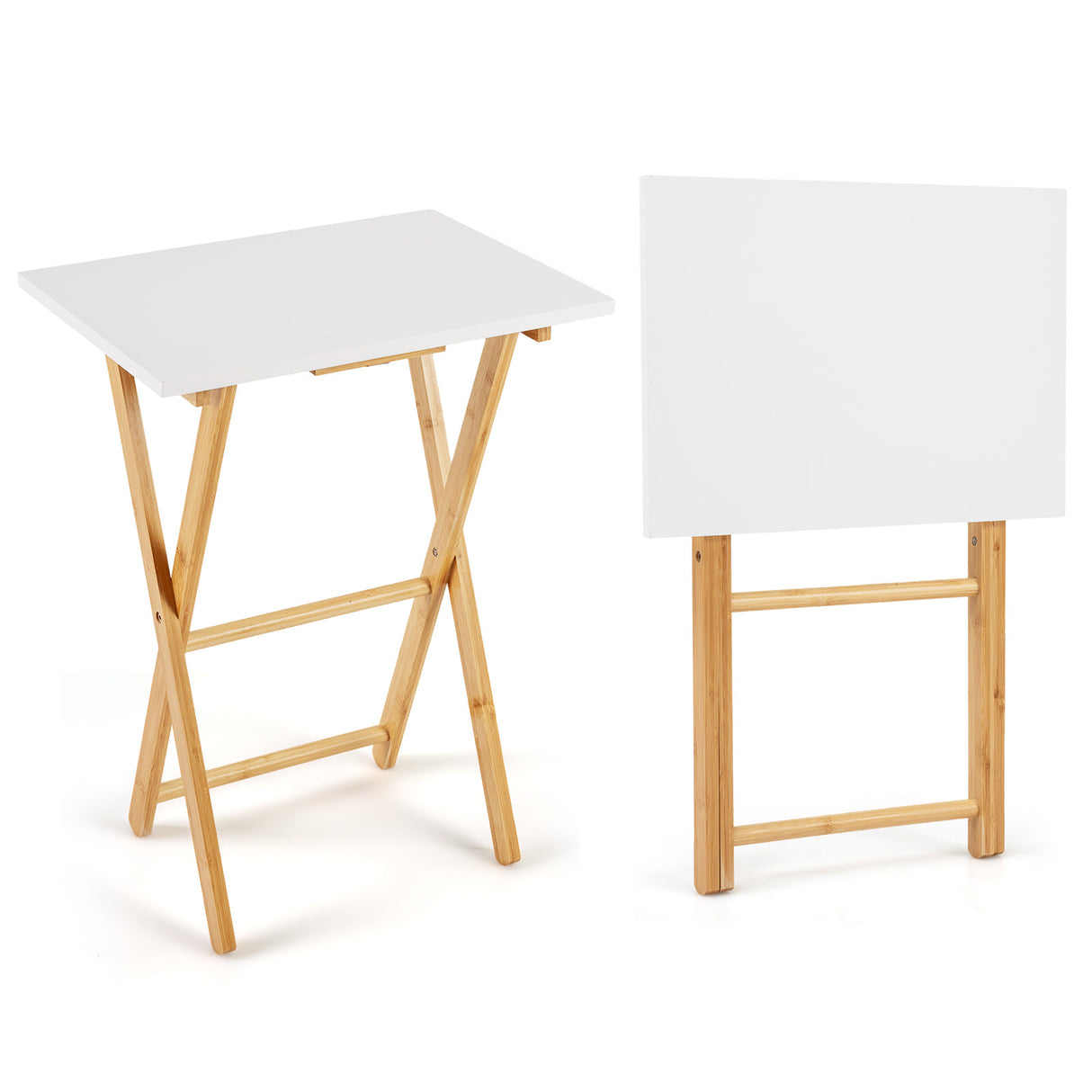 Folding TV Tray Tables Set of 2 for Small Spaces Bedroom and Living Room-White