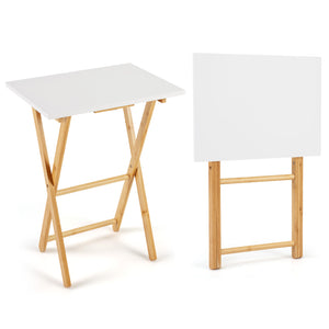 Folding TV Tray Tables Set of 2 for Small Spaces Bedroom and Living Room-White