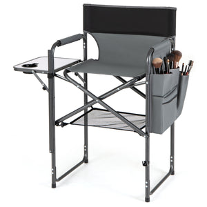 Folding Tall Director Chair 26 Inch Seat Height Portable Camping Chair with Side Table-Gray