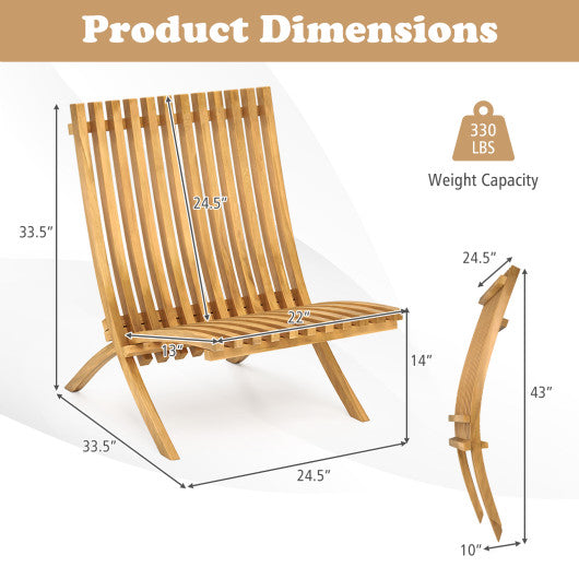 Folding Teak Wood Outdoor Lounge Chair with Slatted Seat and Backrest
