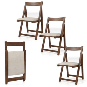 Folding Upholstered Dining Chair Set of 4 with Curved Backrest-Walnut