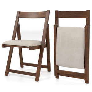 Folding Upholstered Dining Chair Set of 4 with Curved Backrest-Walnut