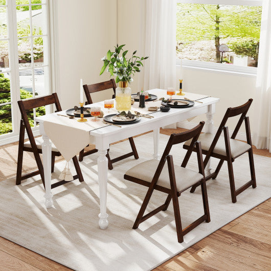 Folding Upholstered Dining Chair Set of 4 with Curved Backrest-Walnut
