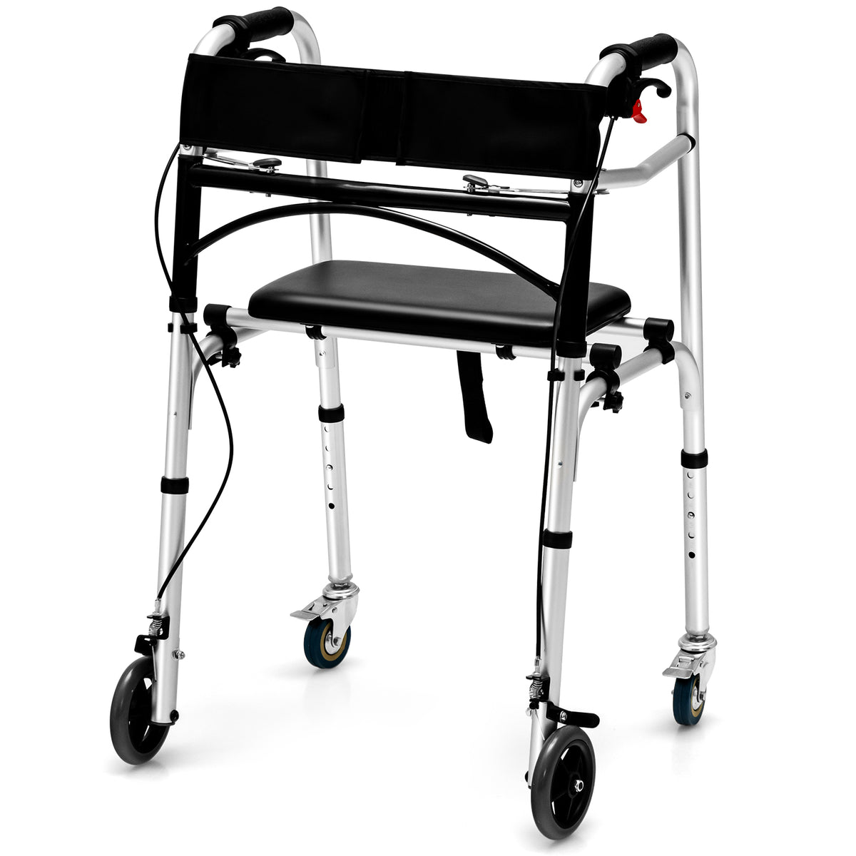 Height Adjustable Aluminum Walker with Rolling Wheels and Brakes