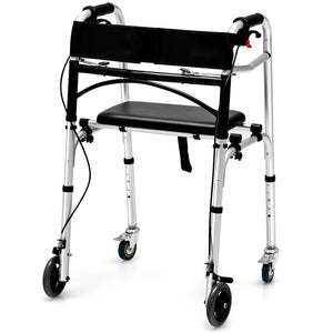 Height Adjustable Aluminum Walker with Rolling Wheels and Brakes