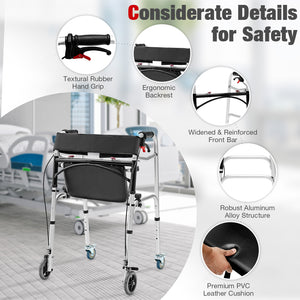 Height Adjustable Aluminum Walker with Rolling Wheels and Brakes