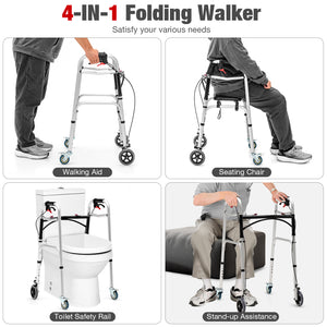 Height Adjustable Aluminum Walker with Rolling Wheels and Brakes