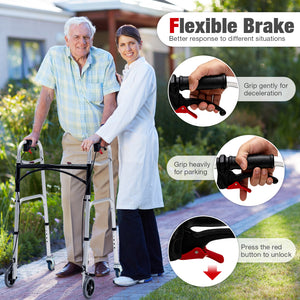 Height Adjustable Aluminum Walker with Rolling Wheels and Brakes