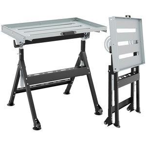 Folding Welding Table Welding Workbench with 2 Fixed Wheels 4-Level Height-Black