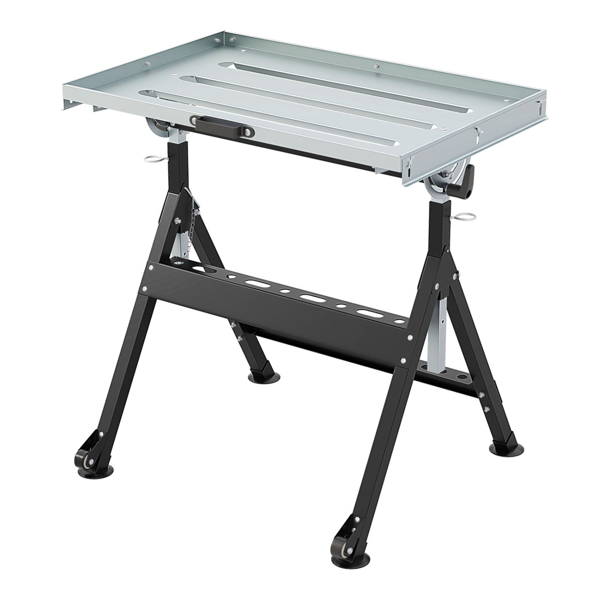 Folding Welding Table Welding Workbench with 2 Fixed Wheels 4-Level Height-Black
