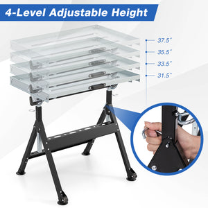 Folding Welding Table Welding Workbench with 2 Fixed Wheels 4-Level Height-Black