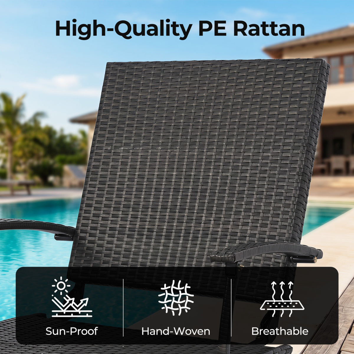 Folding Wicker Chaise Lounge with Slide-Out Ottoman11-Level Adjustable Backrest to Flat and Sun-Proof PE Rattan-Brown