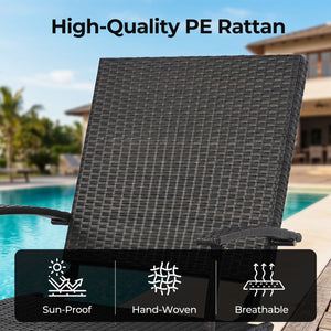Folding Wicker Chaise Lounge with Slide-Out Ottoman11-Level Adjustable Backrest to Flat and Sun-Proof PE Rattan-Black