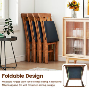 Folding Wooden Dining Chair Set of 2 Faux Leather Upholstered Kitchen Armless Chairs-Walnut