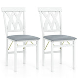 Folding Wooden Dining Chair Set of 2 Faux Leather Upholstered Kitchen Armless Chairs-White