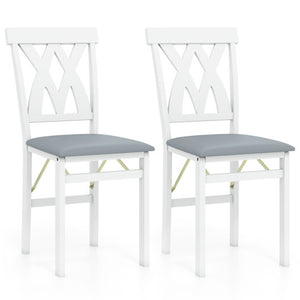 Folding Wooden Dining Chair Set of 2 Faux Leather Upholstered Kitchen Armless Chairs-White
