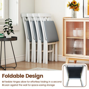 Folding Wooden Dining Chair Set of 2 Faux Leather Upholstered Kitchen Armless Chairs-White
