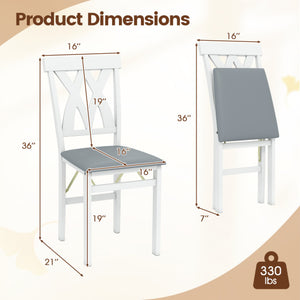 Folding Wooden Dining Chair Set of 2 Faux Leather Upholstered Kitchen Armless Chairs-White