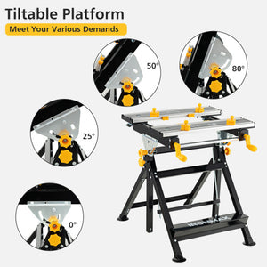 Folding Work Table with Tiltable Platform and 7-level Adjustable Height-Black
