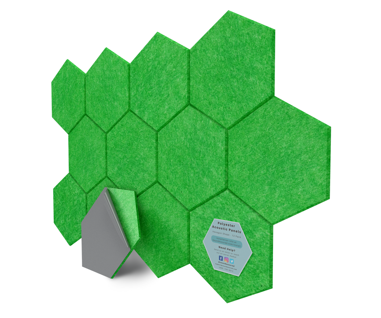 Hexagon Polyester Acoustic Panels - 12 Pack | Eco-Friendly Sound Absorption | Easy Peel & Stick Installation