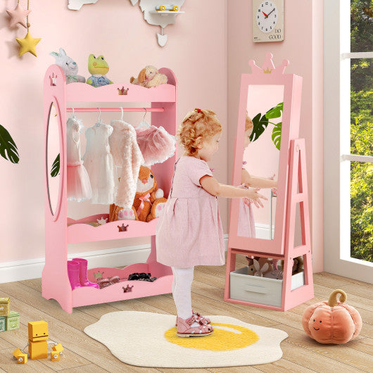 Free-Standing Full Length Kids Jewelry Armoire Cabinet with Storage Capacity-Pink