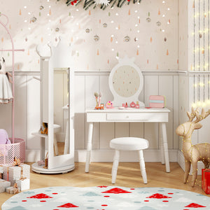Free-Standing Full Length Mirror Kids Jewelry Armoire Cabinet-White