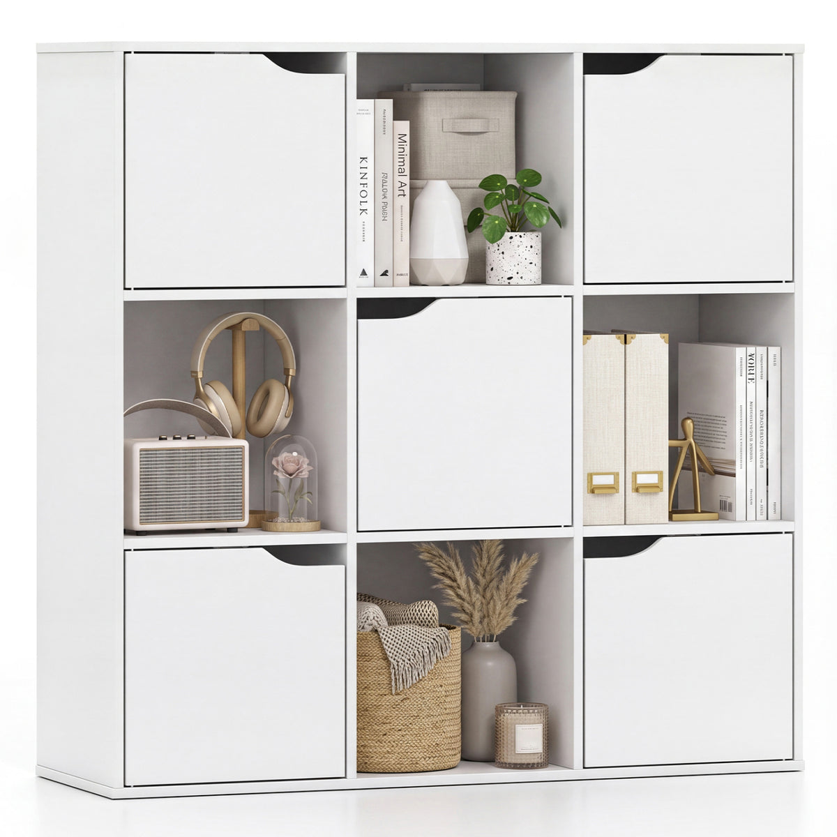 Free Standing 9 Cube Storage Wood Divider Bookcase for Home and Office-White