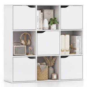 Free Standing 9 Cube Storage Wood Divider Bookcase for Home and Office-White