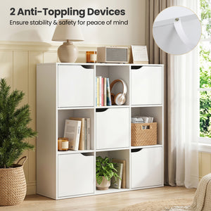 Free Standing 9 Cube Storage Wood Divider Bookcase for Home and Office-White