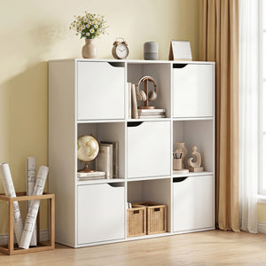 Free Standing 9 Cube Storage Wood Divider Bookcase for Home and Office-White