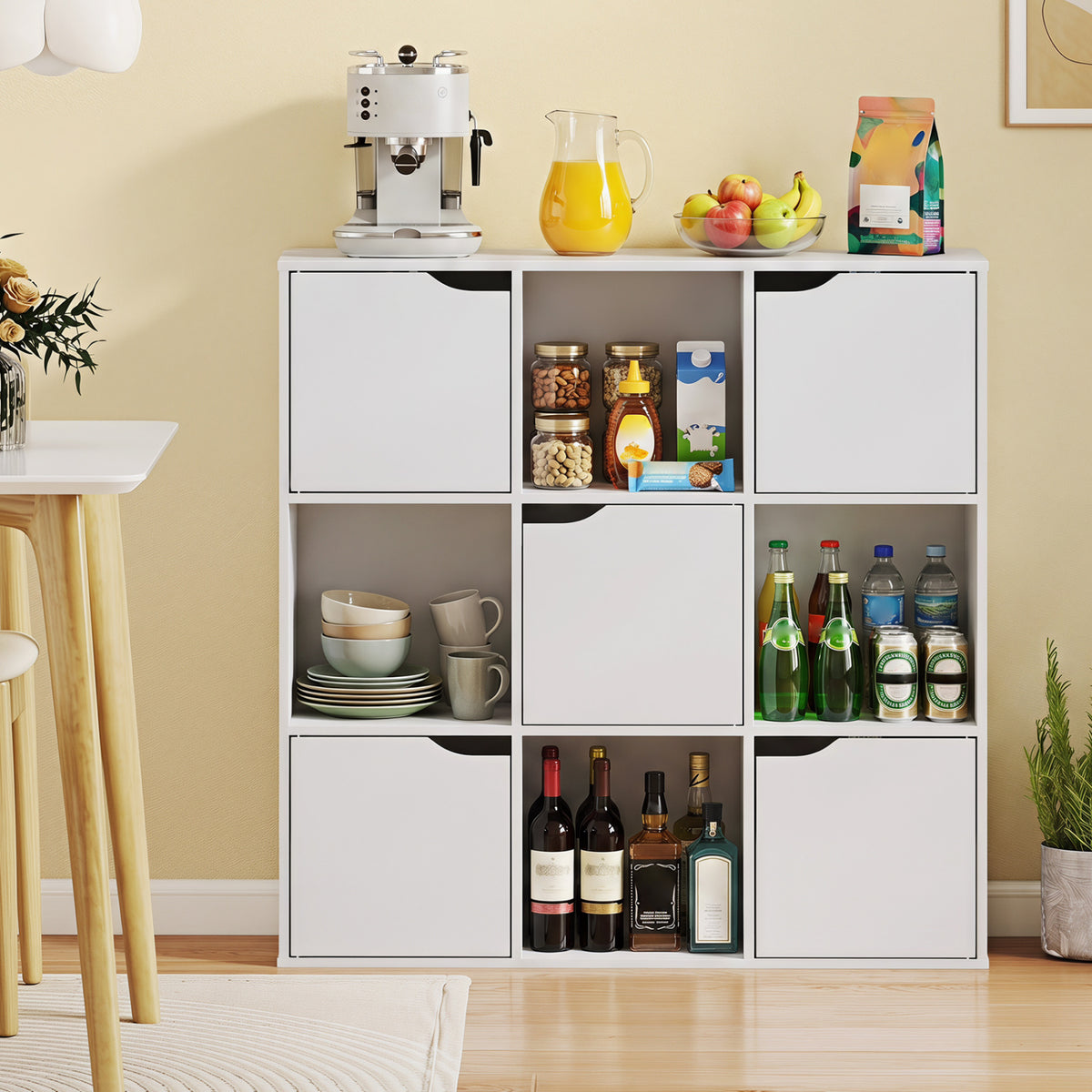Free Standing 9 Cube Storage Wood Divider Bookcase for Home and Office-White