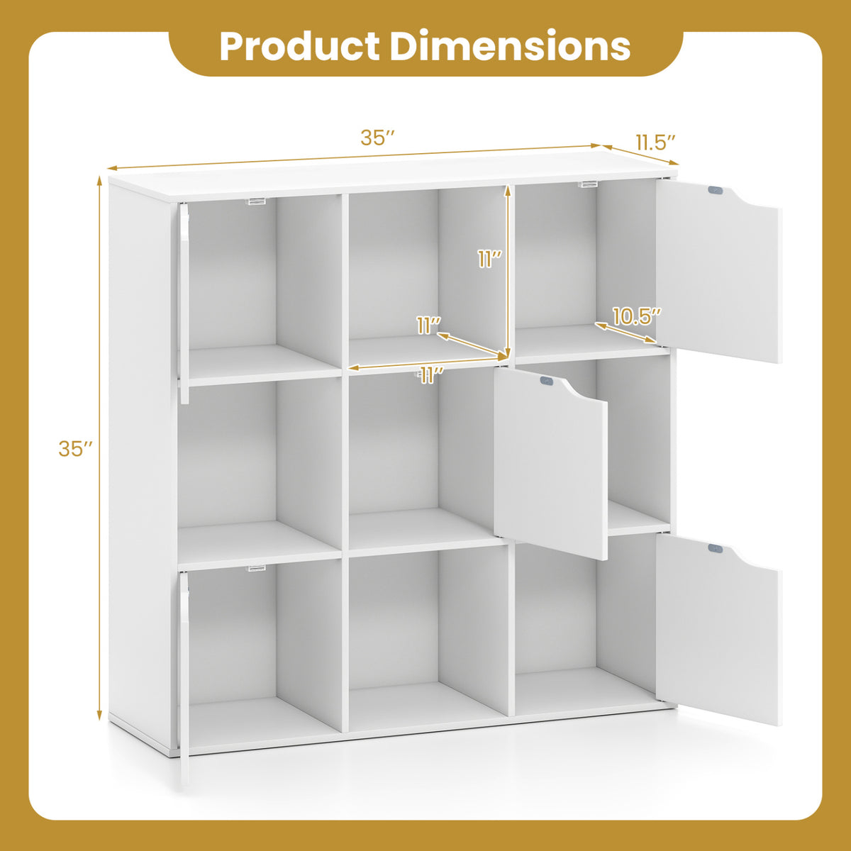 Free Standing 9 Cube Storage Wood Divider Bookcase for Home and Office-White