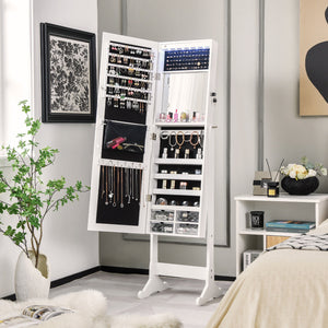 Free Standing Full Length Jewelry Armoire with LED Lights-White