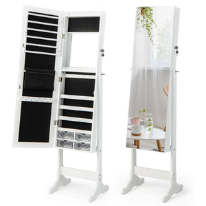 Free Standing Full Length Jewelry Armoire with LED Lights-White