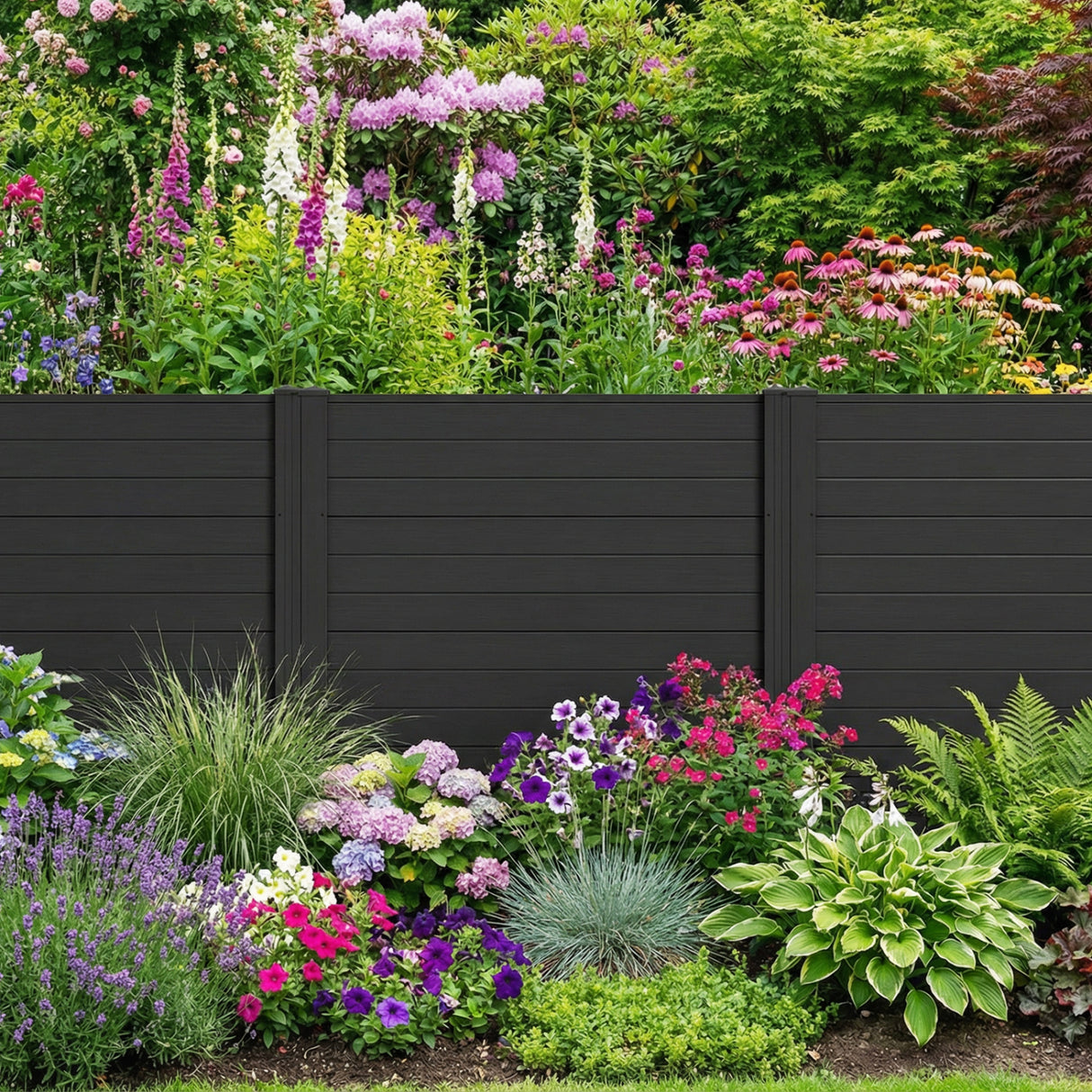 Freestanding 48 x 48 Inch Air Conditioner Fence with Metal Ground Stakes-Black