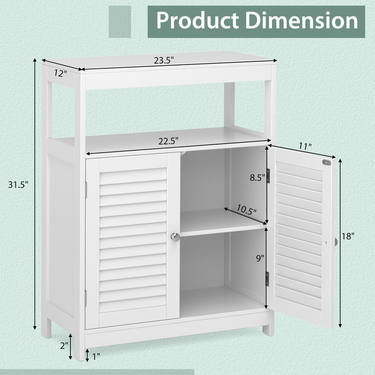 Freestanding Bathroom Floor Cabinet with Double Shutter Doors-White