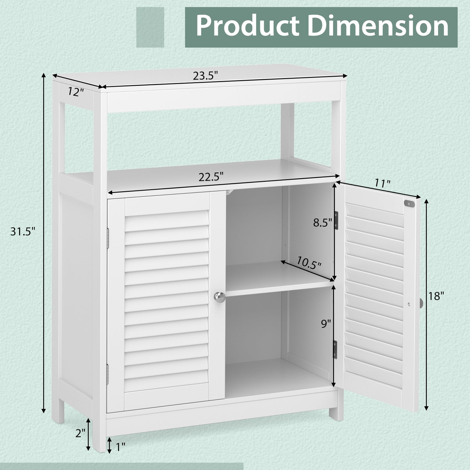 Freestanding Bathroom Floor Cabinet with Double Shutter Doors-White