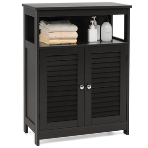Wood Freestanding Bathroom Storage Cabinet with Double Shutter Door-White