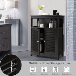 Wood Freestanding Bathroom Storage Cabinet with Double Shutter Door-White