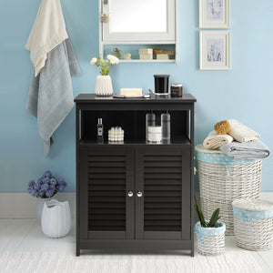 Wood Freestanding Bathroom Storage Cabinet with Double Shutter Door-White