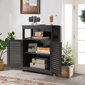 Wood Freestanding Bathroom Storage Cabinet with Double Shutter Door-White