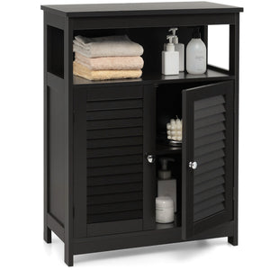 Wood Freestanding Bathroom Storage Cabinet with Double Shutter Door-White