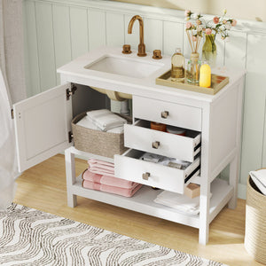 Freestanding Bathroom Vanity Unit with Basin Floor Storage Cabinet-White