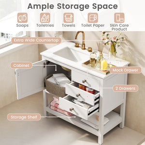 Freestanding Bathroom Vanity Unit with Basin Floor Storage Cabinet-White