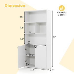 5-Tier Freestanding Bookcase with Open Cubes and Adjustable Shelf-White