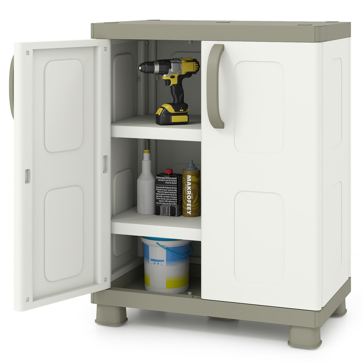 Freestanding Buffet Cabinet Sideboard with 2 Doors and Adjustable Shelves for Kitchen and Garage-Beige