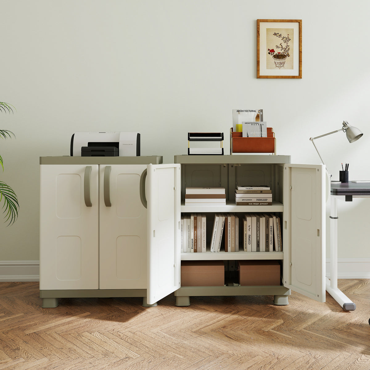 Freestanding Buffet Cabinet Sideboard with 2 Doors and Adjustable Shelves for Kitchen and Garage-Beige