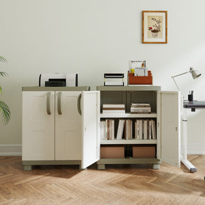 Freestanding Buffet Cabinet Sideboard with 2 Doors and Adjustable Shelves for Kitchen and Garage-Beige