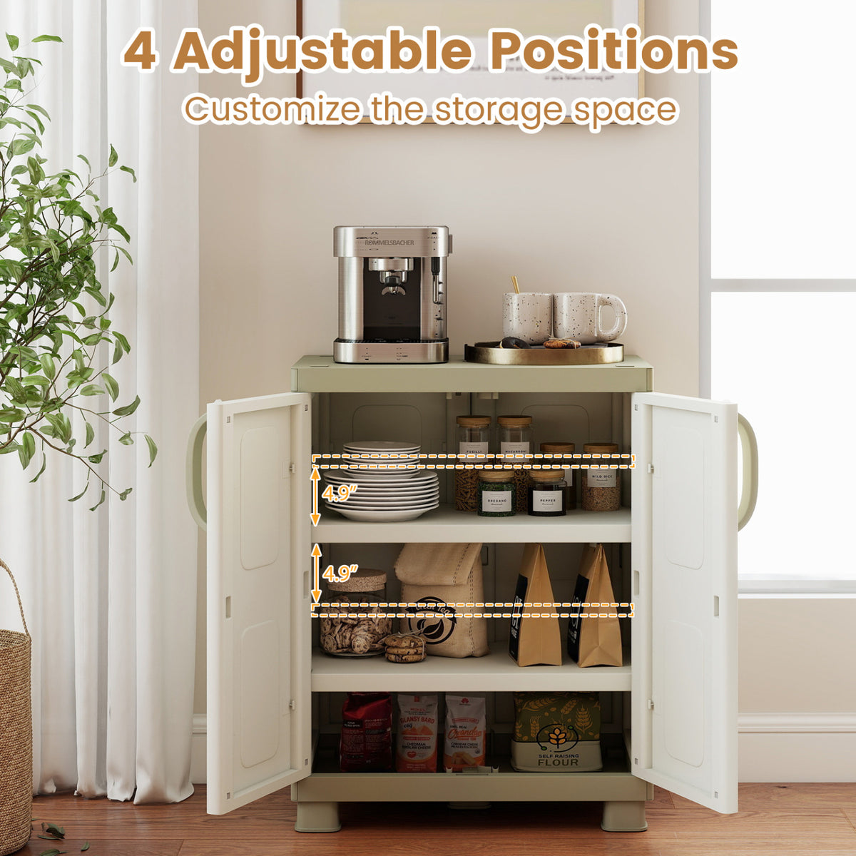 Freestanding Buffet Cabinet Sideboard with 2 Doors and Adjustable Shelves for Kitchen and Garage-Beige